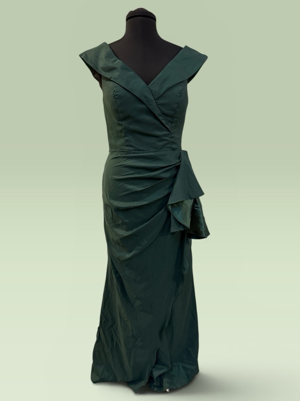 Forest Green Off-Shoulder Maxi Dress with Draped Detail